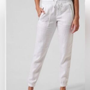 Athleta Women's White 100% Linen Jogger Pants Sz 10 LIKE NEW